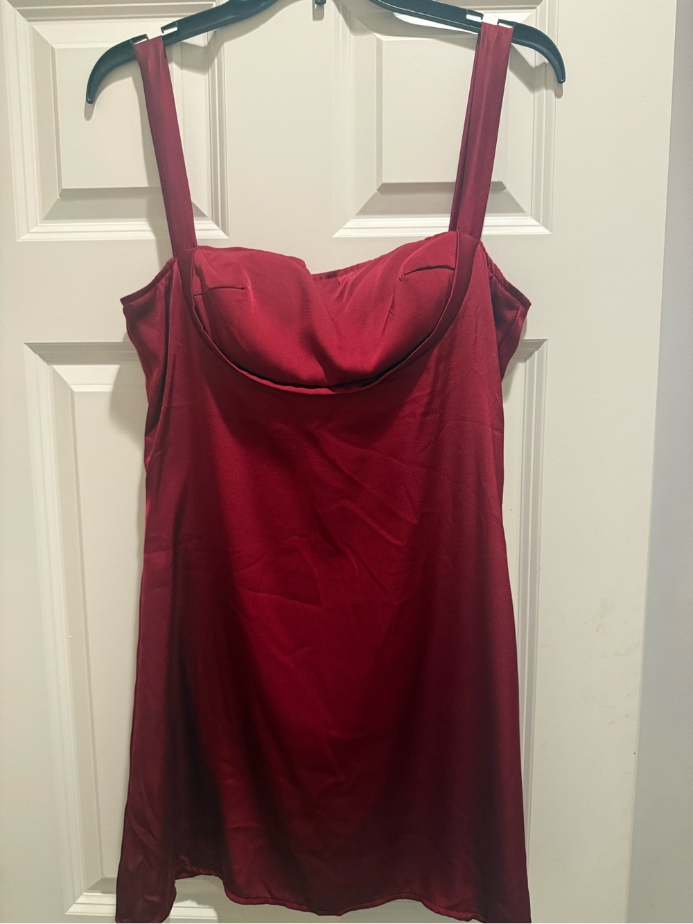 Amazon Red Satin Mini Slip Dress with Sweetheart Neckline